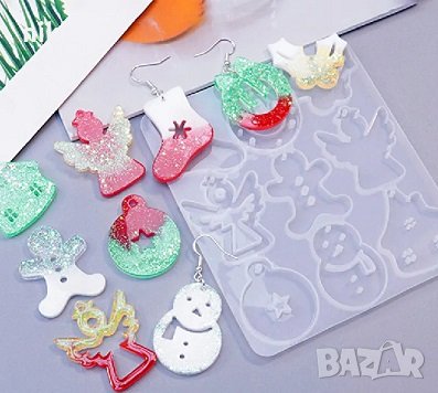 2 вид - 9 Коледни фигурки висулки силиконов молд форма фондан смола глина гипс шоколад бижу обеци
