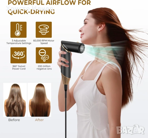 Йонизиращ сешоар с Четка за горещ въздух маша 5 в 1, снимка 8 - Сешоари - 53186479