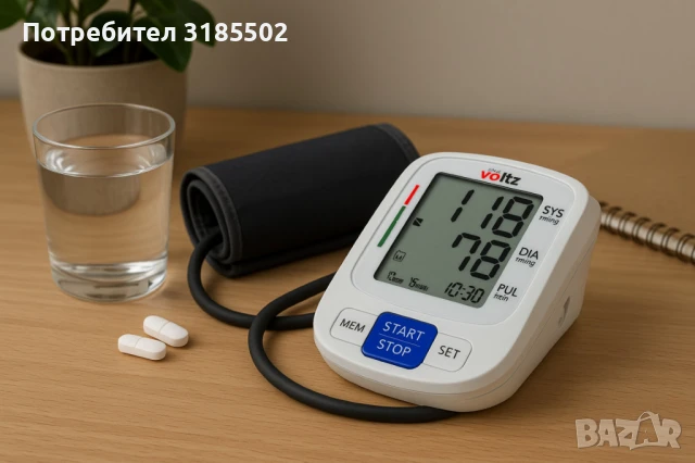 Апарат за кръвно налягане Voltz, Маншет, 2х90 позиции памет, LCD дисплей, Бял, снимка 2 - Медицинска апаратура - 51227305