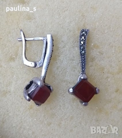 Винтидж / Два чифта / Сребърни обеци с карнеол и марказити и циркони / проба 925 , снимка 5 - Обеци - 37965356
