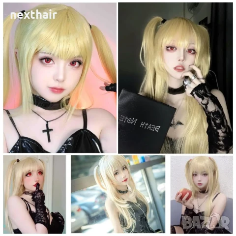 Златисто руса аниме перука с колие Anime Death Note Misa Amane Cosplay, снимка 6 - Аксесоари за коса - 51050305