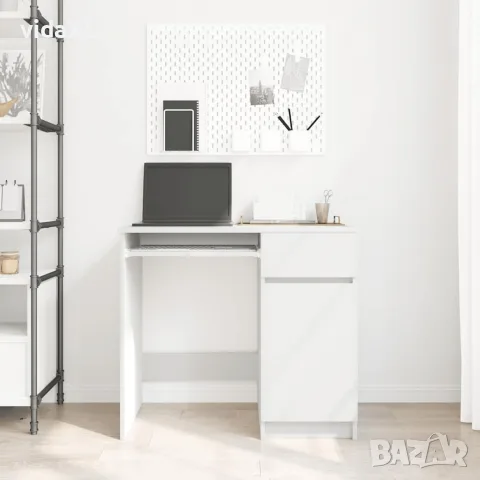 vidaXL Бюро, бяло, 86x49x76 см, инженерно дърво, снимка 3 - Бюра - 56148383