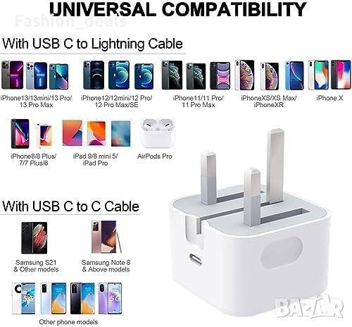 Нов 20W USB C бърз Адаптер щепсел съвместим с iPhone Airpods pro iPad , снимка 4 - Друга електроника - 42917121