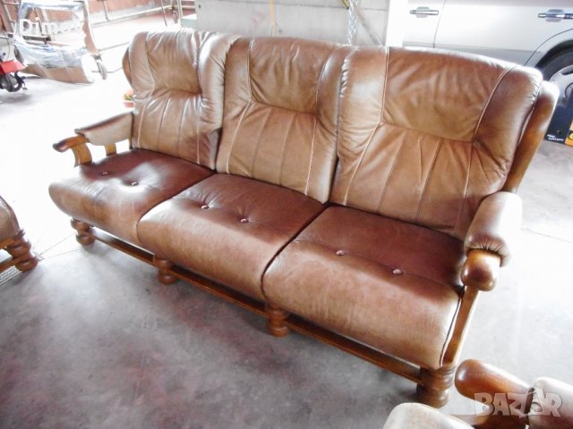 Мека мебел. Холна гарнитура, естествена кожа и масив. Дизайнерска мебел. Внос., снимка 2 - Дивани и мека мебел - 35255133