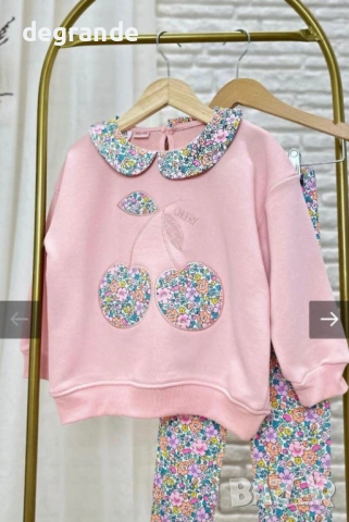  🧸Разкошен комплект с блузка с яка и черешки, снимка 2 - Детски комплекти - 54010866