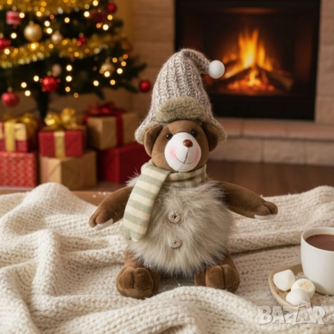 Плюшено мече със зимни аксесоари – уютен подарък и декорация