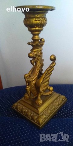 Месингов свещник във форма на дракон, снимка 5 - Антикварни и старинни предмети - 42366900