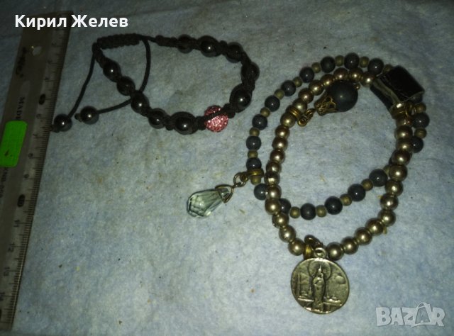 2 АРТ ГРИВНИ от ХЕМАТИТ и БРОНЗ с КРИСТАЛИ и СРЕБРИСТА ИКОНКА РЪЧНАХ ИЗРАБОТКА 56831, снимка 8 - Гривни - 42026441