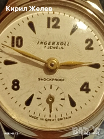 Стар механичен часовник дамски INGERSOLL SHOCKPROOF GREAT BRITAIN 51563, снимка 2 - Антикварни и старинни предмети - 52333419