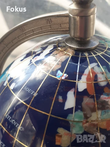 Глобус с инкрустирани полускъпоценни камъни лапис седеф др., снимка 3 - Антикварни и старинни предмети - 50999009