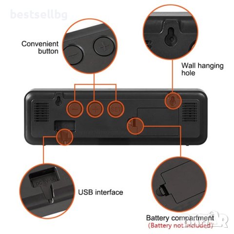 Постоянно светещ електронен настолен часовник на ток с голям дисплей, снимка 8 - Други - 42191011