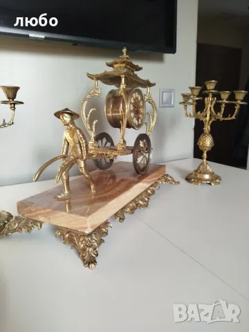 КАМИНЕН ЧАСОВНИК БРОНЗ И МРАМОР СЪС СВЕЩНИЦИ , снимка 7 - Стенни часовници - 49271670