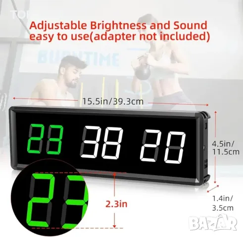 PELLOR Gym Timer Цифров стенен часовник, 2,3" програмируем LED фитнес интервален таймер