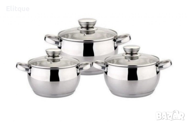 Комплект тенджери, 20/22/24см. 3.9/5.1/6.6л., Неръждаема стомана., снимка 5 - Съдове за готвене - 52841118