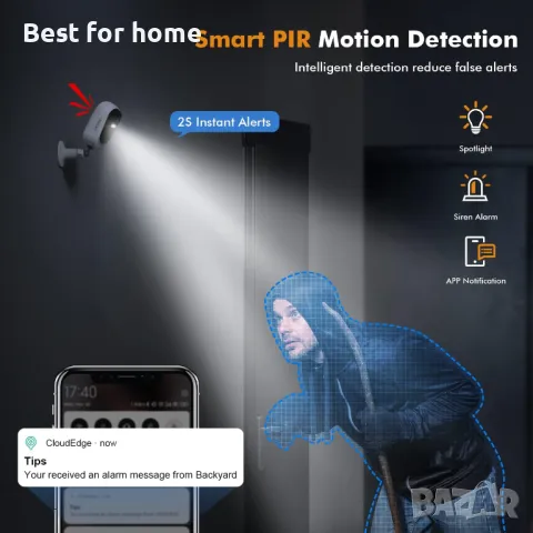 DIHOOM Външна акумулаторна камера с WiFi, снимка 7 - Комплекти за видеонаблюдение - 48927461