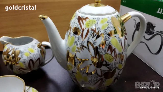 стар руски порцелан чаши за кафе чайник заханица латиера залатая осень, снимка 11 - Антикварни и старинни предмети - 48734136