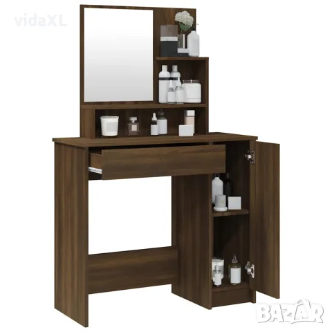 vidaXL Тоалетка с огледало, Кафяв дъб, 86,5x35x136 см, снимка 5 - Тоалетки - 56148058