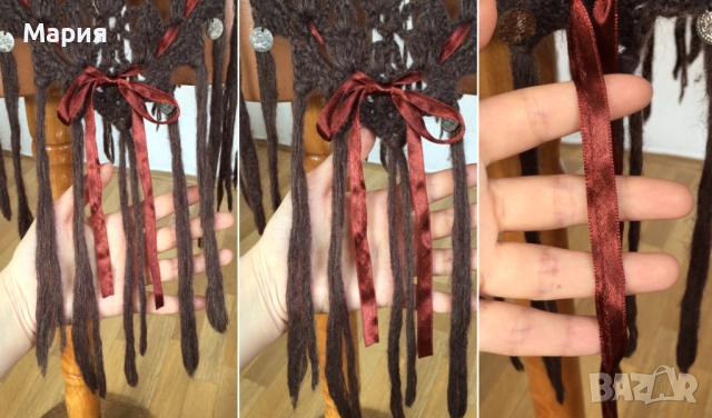 S / M / L Ново Дамско Марково Пончо Isla Ibiza Bonita Плетено Кафяво с ресни, снимка 15 - Блузи с дълъг ръкав и пуловери - 51822349