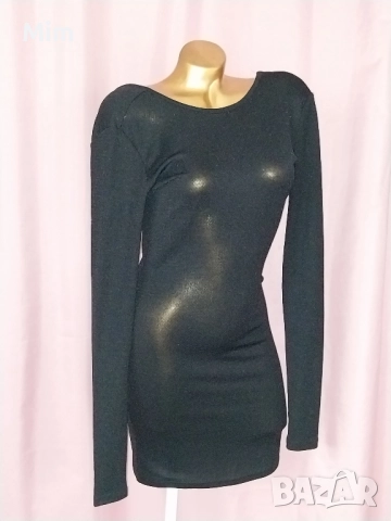 mbym S Черна еластична рокля с гол гръб с брокат , снимка 5 - Рокли - 52475107