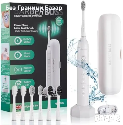 Нова BarberBoss Електрическа четка за зъби 5 режима + 6 глави и калъф