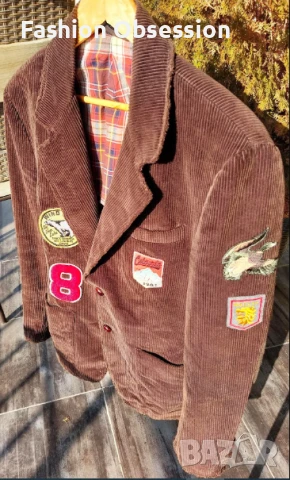 Мъжко сако REPLAY, кафяво памучно, размер L, снимка 6 - Сака - 50947381