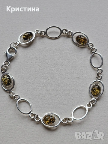 Красива сребърна гривна с Кехлибари, снимка 6 - Гривни - 53904694