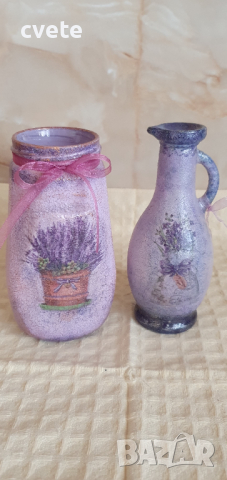 Стъклени буркани в ретро стил, ръчно декорирани с декупаж, снимка 4 - Вази - 44566381