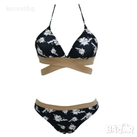 Дамски Бански от Две Части с Флорален Принт в Черно и Бяло - 23213, снимка 1