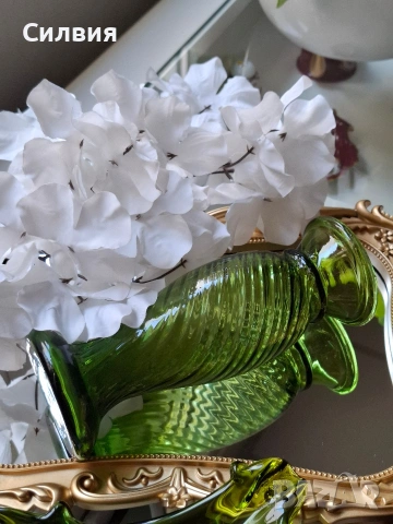 Ретро зелено стъкло , снимка 4 - Декорация за дома - 53968935