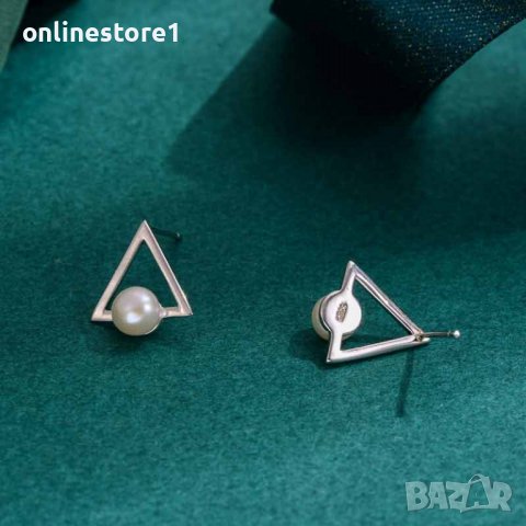 Сребърни обеци - Перли триъгълник 925 BX532, снимка 9 - Обеци - 39122775