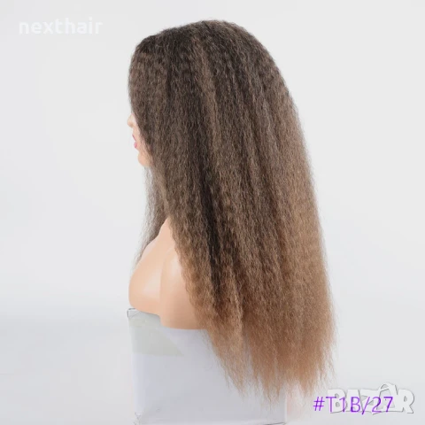 Kinky къдрава обемна омбре кафява перука на път с по-светли краища , снимка 2 - Аксесоари за коса - 51228057