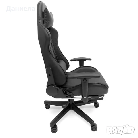 Геймърски стол с прибираща се подложка за крака и функция за масаж - черен, снимка 6 - Столове - 53237764