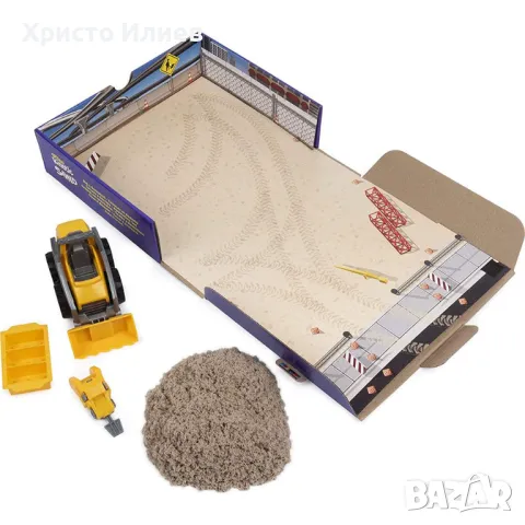 Комплект моделиращ пясък Kinetic Sand Несъхнещ пясък Кинетичен пясък Строеж с багер, снимка 8 - Пластелини, моделини и пясъци - 48810788