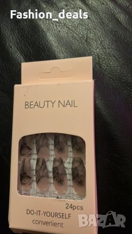 Нов комплект Фалшиви нокти 24 броя за маникюр средна дължина с Пеперуда Роза, снимка 7 - Други - 39907045
