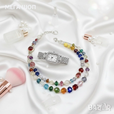 Елегантен часовник с двойна гривна – стил и блясък в едно, снимка 4 - Дамски - 52584549