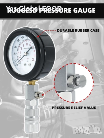 Комплект тестер за компресия бензинови двигатели 0–300 PSI, снимка 2 - Куфари с инструменти - 52663312