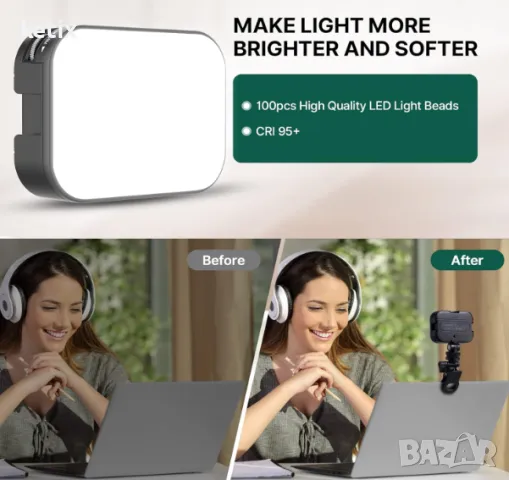 ULANZI VL100X LED селфи светлина с щипка, снимка 3 - Светкавици, студийно осветление - 48441039