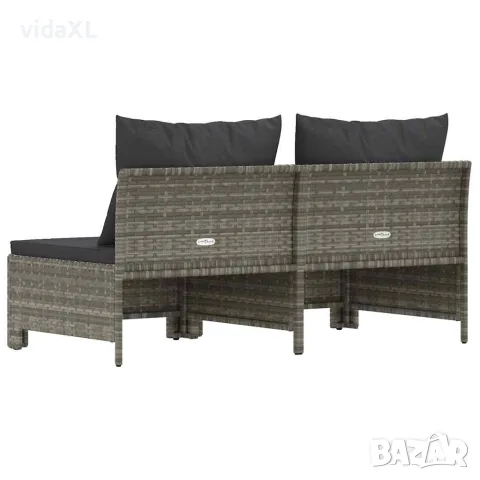 vidaXL 2-местен градински диван с възглавници, сив, полиратан, снимка 6 - Градински мебели, декорация  - 56147276