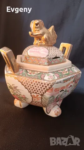 Японска антична керамична ваза , снимка 2 - Вази - 48808205