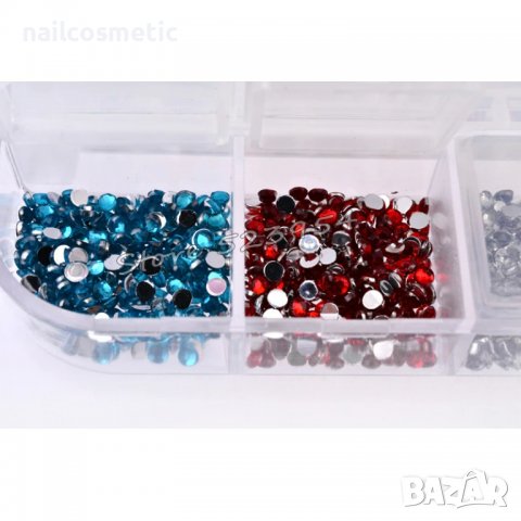 12 ЦВЯТА МАЛКИ КРЪГЛИ КАМЪЧЕТА ЗА МАНИКЮР - ГОЛЯМА КУТИЯ, снимка 3 - Продукти за маникюр - 37345183