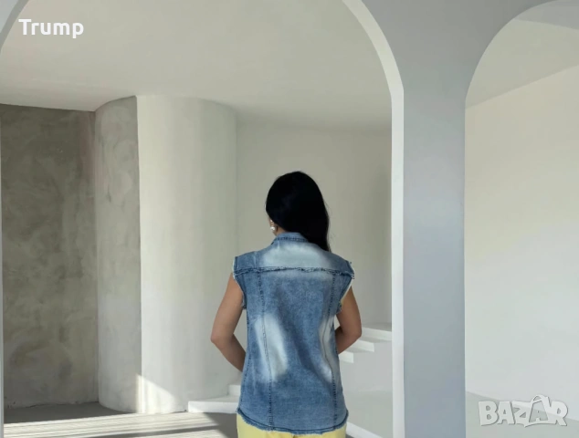 Ефектен комплект от елек деним и панталон жълт цвят, снимка 5 - Комплекти - 53931102