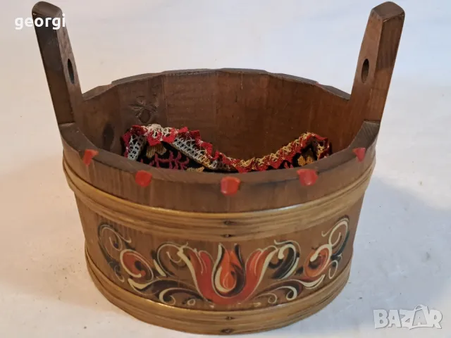 дървено ръчноизрисувано ведро панер   20/1