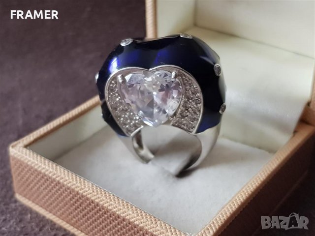Стилен сребърен с емайл елегантен пръстен ПЛАНИНСКИ КРИСТАЛ, снимка 3 - Пръстени - 39479504