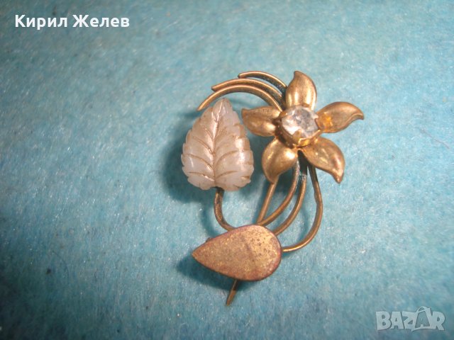 СТАРА БЛОНЗОВА ПОЗЛАТЕНА АРТ ДЕКО СКЪПОЦЕННА БРОШКА ЦВЕТЕ МАЙСТОРСКА РЪЧНА ИЗРАБОТКА 25335, снимка 3 - Антикварни и старинни предмети - 35643851