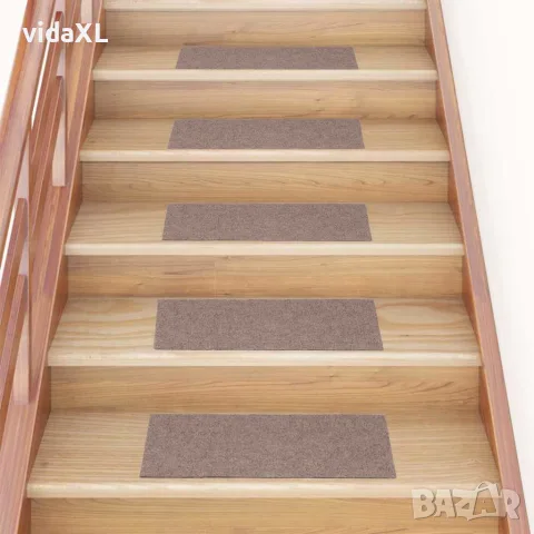 vidaXL Изтривалки за стълби, самозалепващи се, 15 бр., 60x25 см, светлокафяви, правоъгълни, снимка 2 - Изтривалки - 56146819