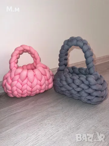 Дамски плетени чанти - розов, черен, сив, снимка 6 - Чанти - 48392973