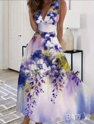 Лятна дълга рокля с теменужки, снимка 1