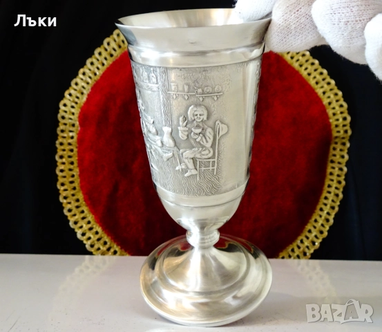 Чаша от калай за вино,изба,сватба,кръчма. , снимка 2 - Антикварни и старинни предмети - 51895027