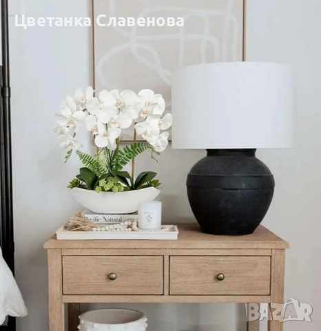 Изкуствени орхидеи, бели с керамична саксия 33x12x43 см, снимка 5 - Други стоки за дома - 54366184