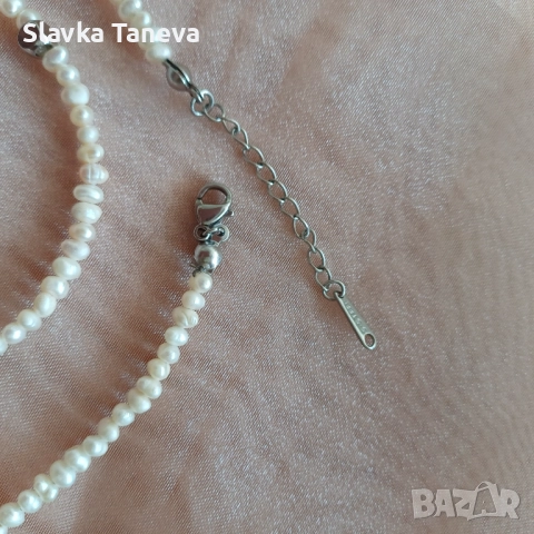 Бижута от речни перли, сребърни елементи и турмалин – сет от колие и две гривни. , снимка 4 - Бижутерийни комплекти - 52271198